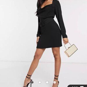 Black Cowl neck mini dress with belt